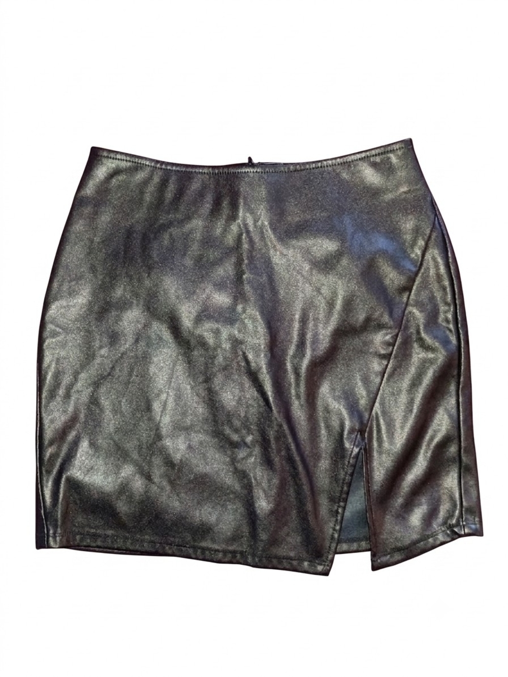 Black Faux Leather Side Slit Mini Skirt Grunge Indie Sleaze Punk Streetwear